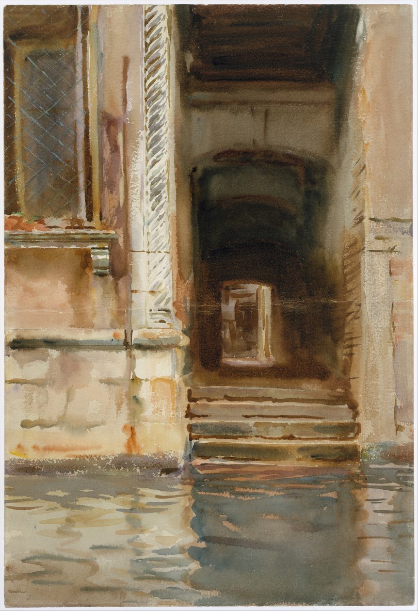 Venetian Passageway, 1905 körül (wc, gouache és grafit fehér szőtt papíron) alkotó: John Singer Sargent