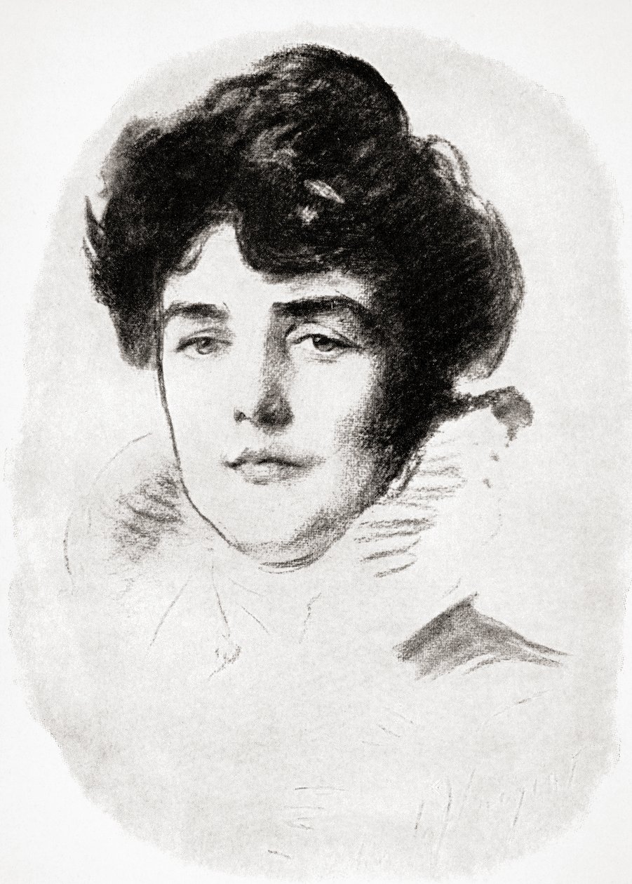 Jeanette Jennie Jerome, Lady Randolph Churchill és Sir Winston Churchill anyja, az A Roving Commission by Winston S. Churchill pubból. Írta: Scribners, 1930 alkotó: John Singer after Sargent