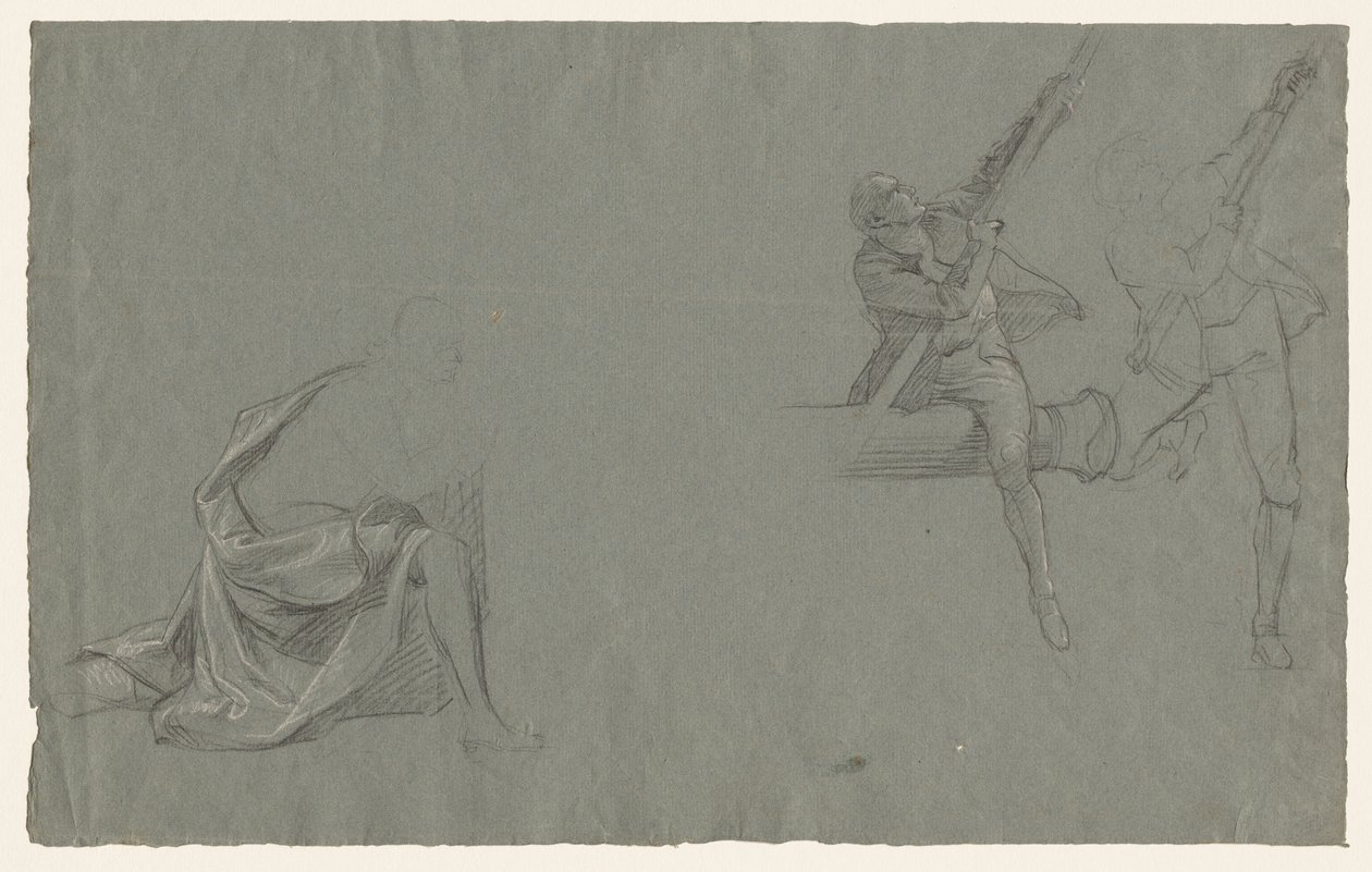 Drapery Study; Két alak húz egy rudat alkotó: John Singleton Copley