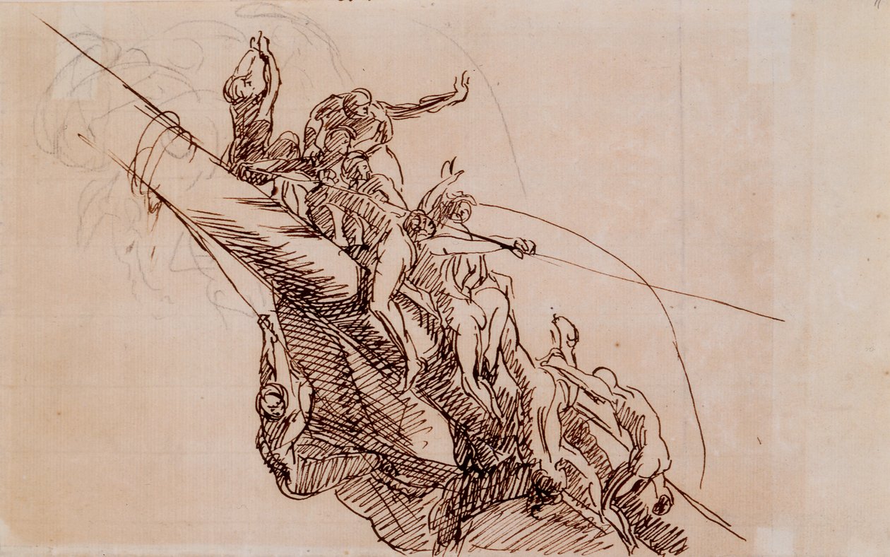 A roncsokhoz tapadt figurák, 1785-86 körül (barna tinta bézs színű papíron) alkotó: John Singleton Copley