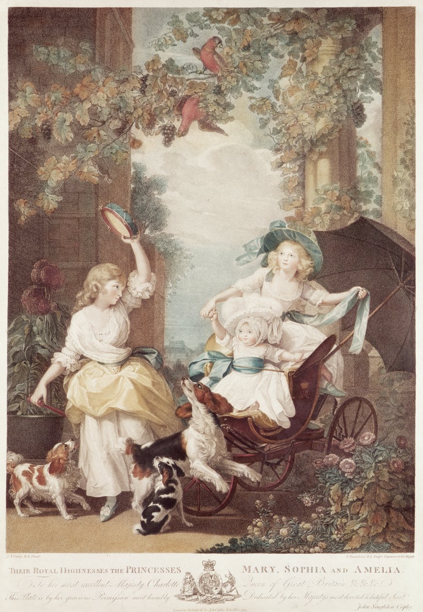 Mária (1776-1857), Zsófia (1777-1848) és Amelia (1783-1810) hercegnők, III. György lányai, metszett Francesco Bartolozzi (1727-1815) (mezzotinta metszet) alkotó: John Singleton Copley