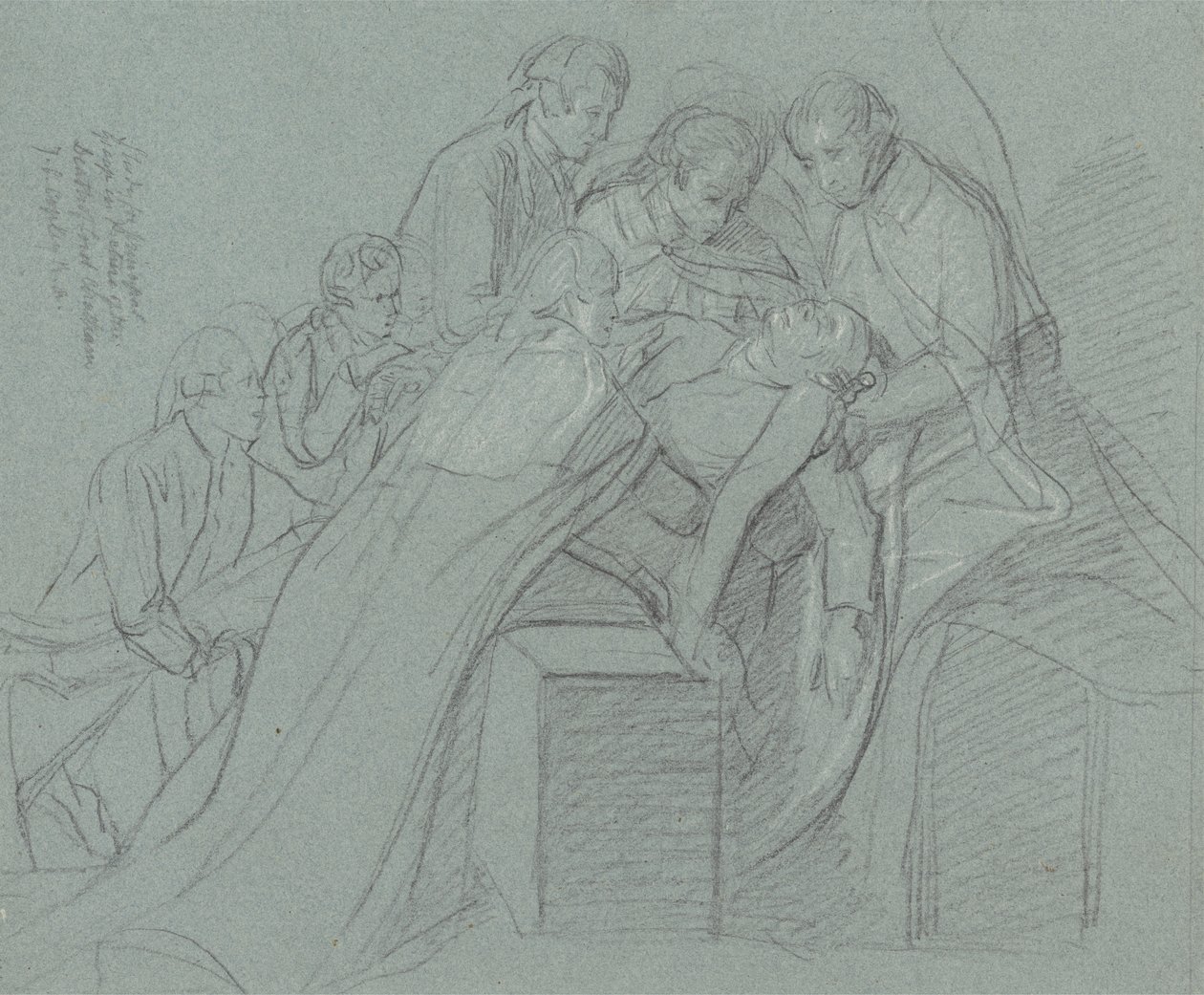 Tanulmány a Központi Csoport számára Earl of Chatham haláláról (fekete kréta, fehérrel kiemelve kék papíron) alkotó: John Singleton Copley