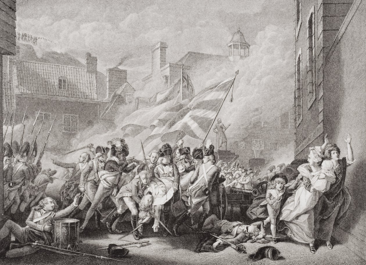 Peirson őrnagy halála St. Helier-ben, visszafoglalva Jersey-t a franciáktól, 1781. január 8-án, az „Illustrations of English and Scottish History” II. alkotó: John Singleton Copley