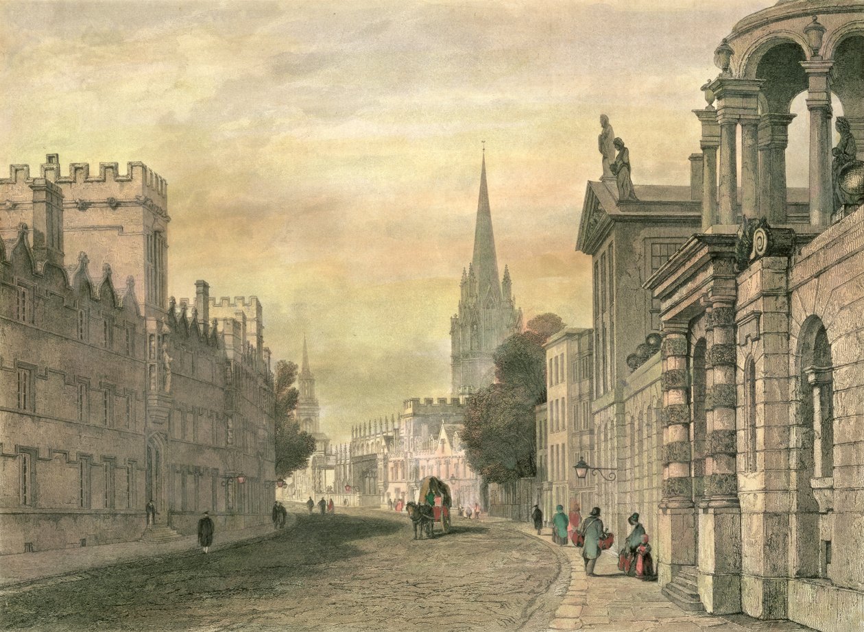 A High Street, Oxford, metszett G. Hollis, 1835 alkotó: John Skinner Prout