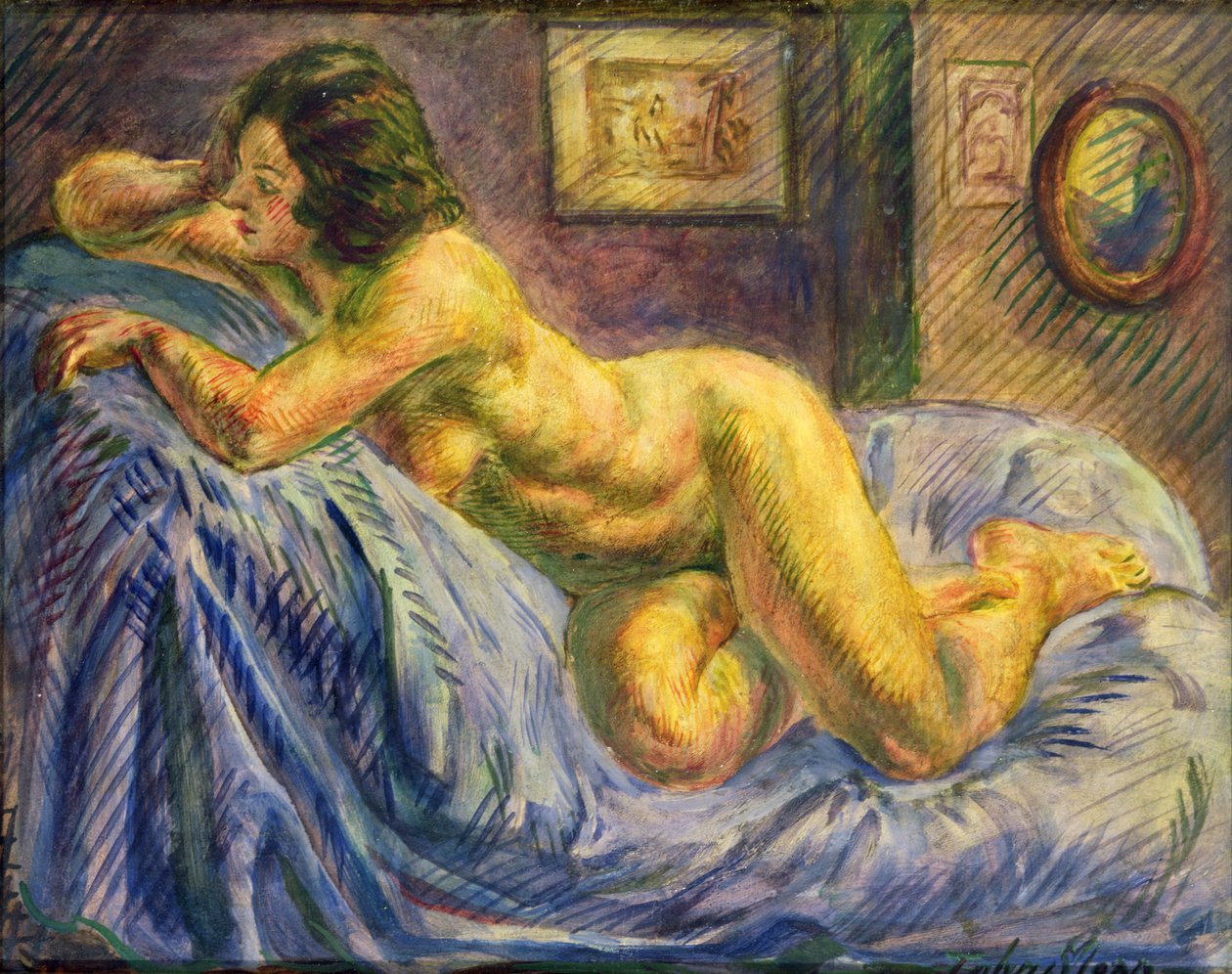 Akt a kékben (olaj, panel) alkotó: John Sloan