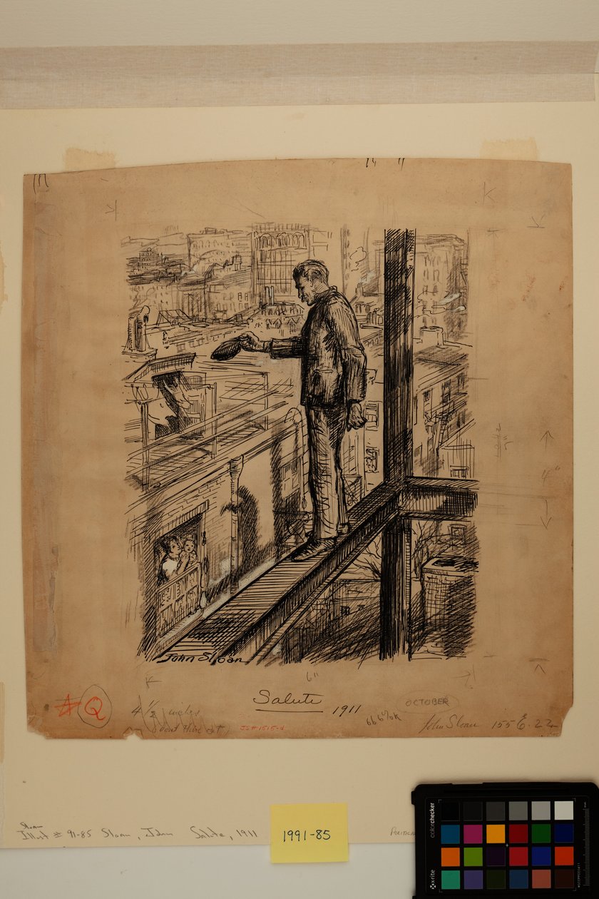 Salute, 1911 körül (tinta, szén és cink fehér festék papíron) alkotó: John French Sloan