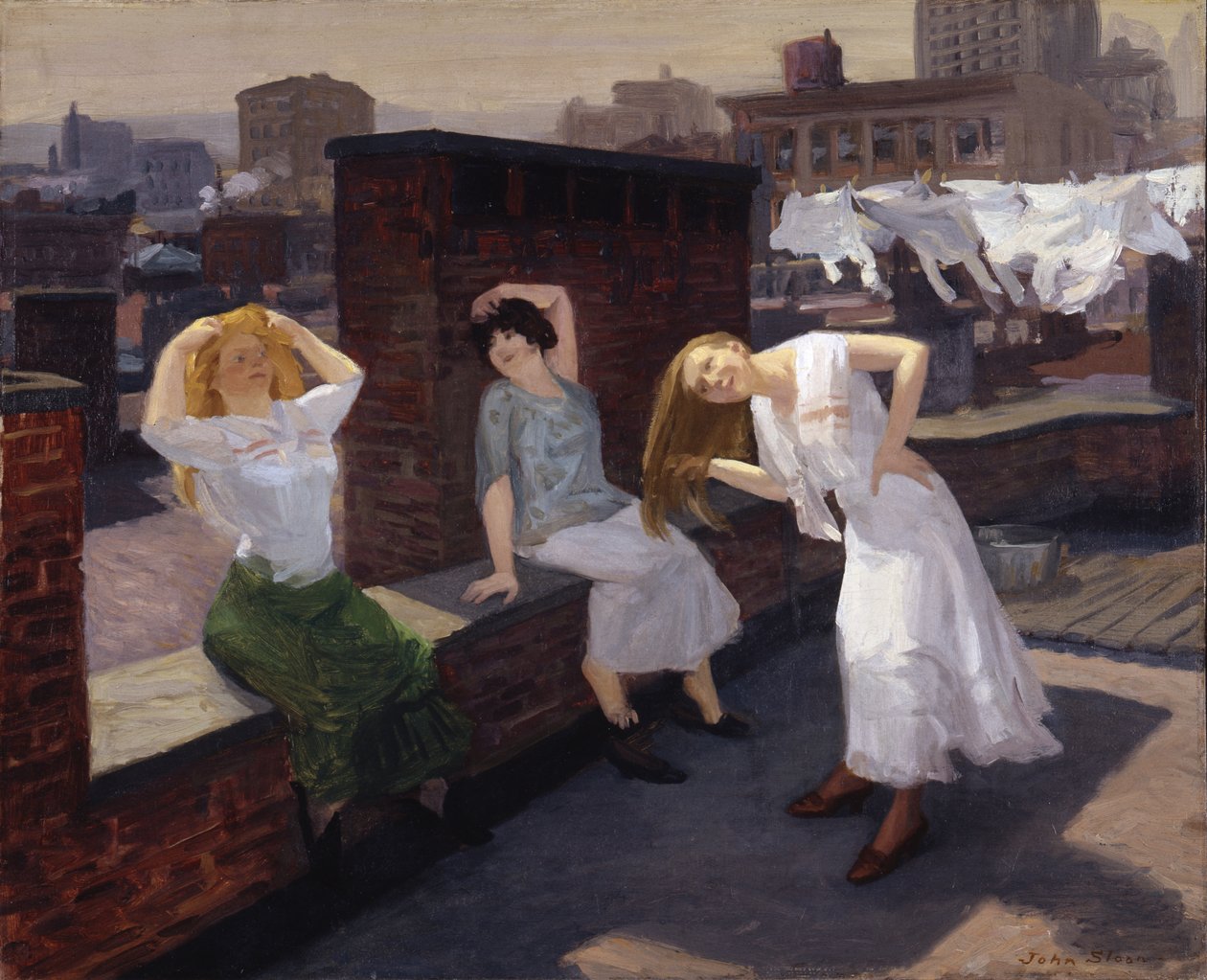 Vasárnap, hajszárító nők alkotó: John French Sloan