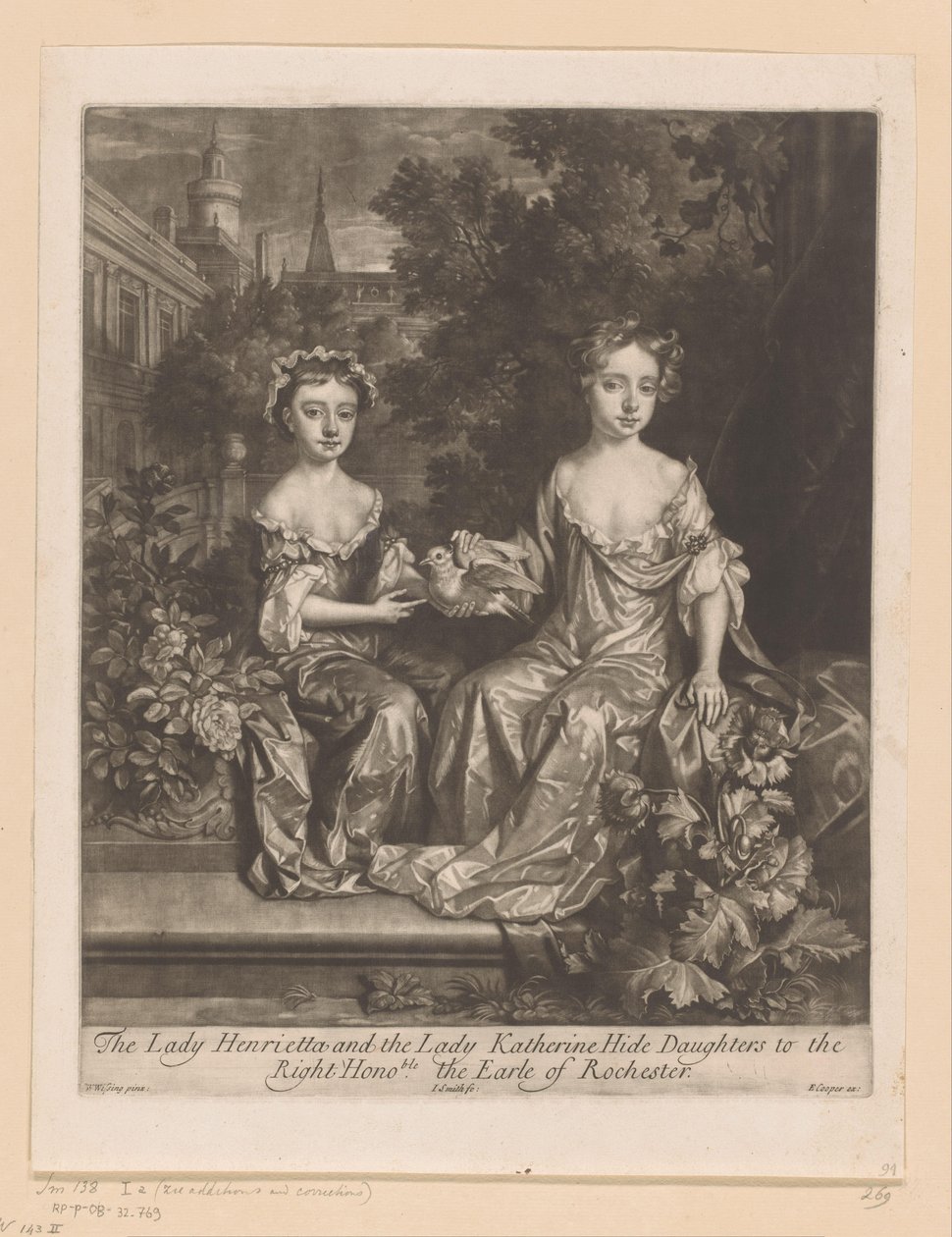 Portret van Henrietta és Katherine Hyde met een duif A Lady Henrietta és a Lady Katherine elrejti a lányait Rochester grófjának/jobbra (cím a tárgyon) alkotó: John Smith