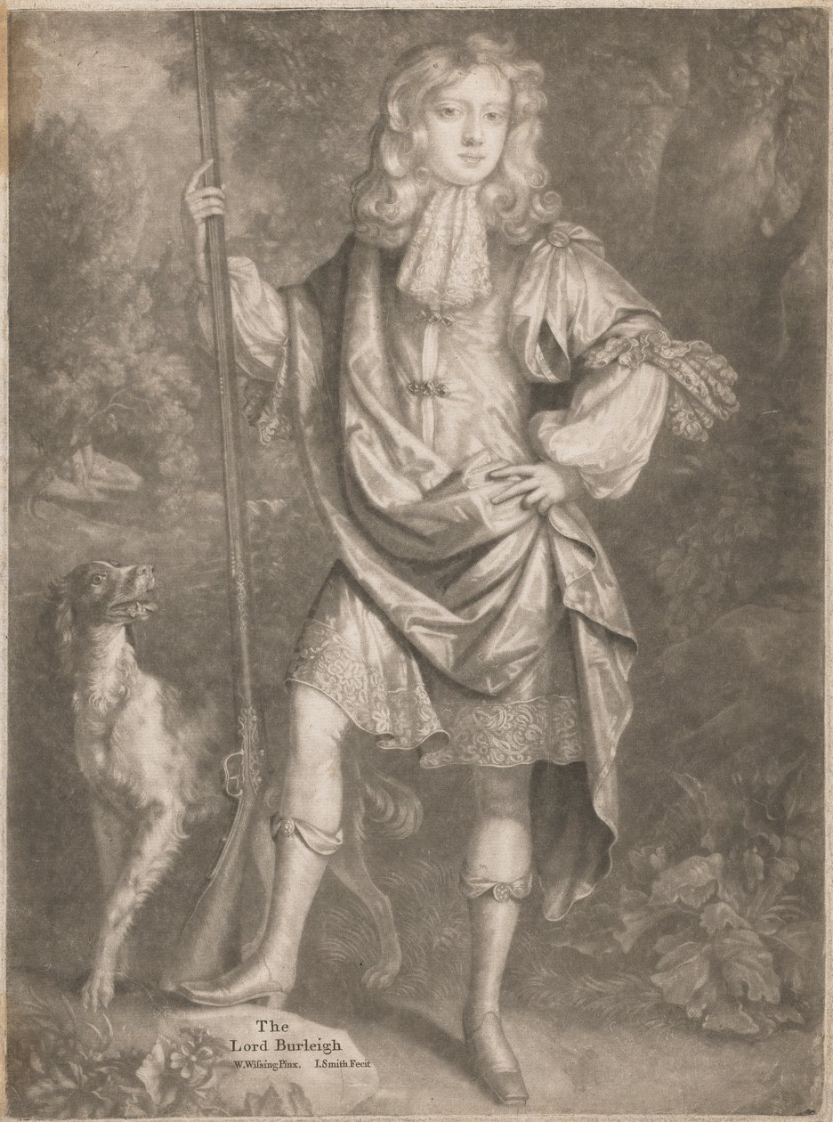 Lord Burleigh [fiatalkorában, állva, fegyverrel a kezében és spániellel az oldalán] alkotó: John Smith