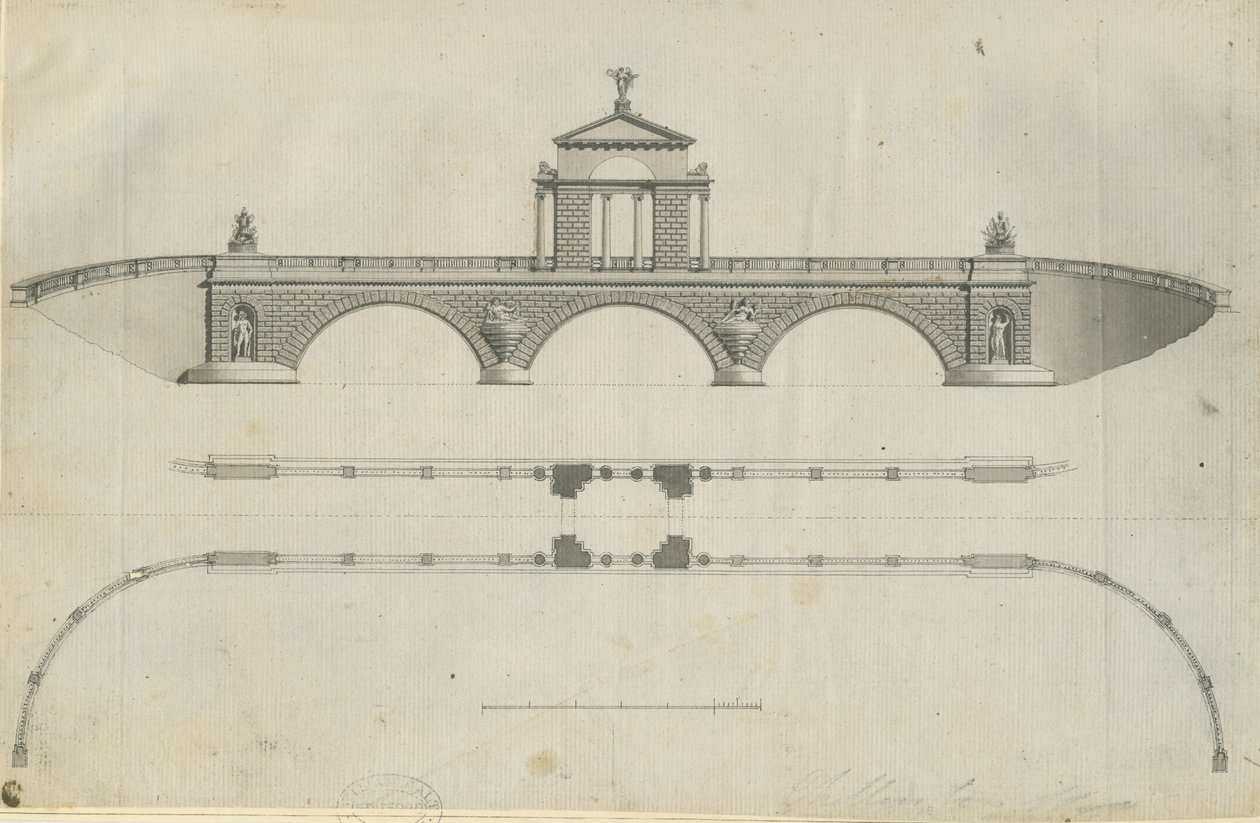 Chillington Park – Javasolt híd: szépia rajz, nd [1789] (nyomtatás) alkotó: John Soane