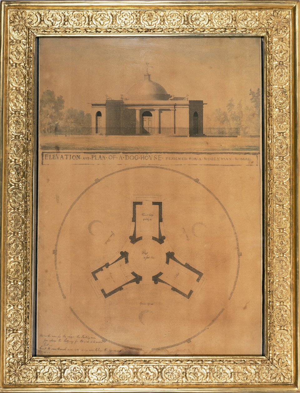 Kutyaház domborzata és terve, 1779 (toll, tinta és WC papíron) alkotó: John Soane