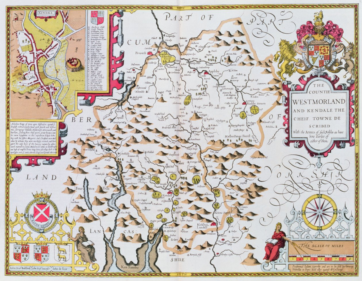 Westmorland megye, Jodocus Hondius (1563-1612) metszete, a John Speeds Theatre of the Empire of Great Britain, kocsma. John Sudbury és George Humble, 1611-12 (kézzel színezett réz engra alkotó: John Speed