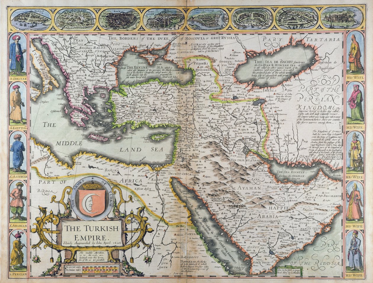 A Török Birodalom a „Világ leghíresebb részének kilátásaiból”, John Dawson nyomta George Humble számára, 1627 (kézzel színezett metszet) alkotó: John Speed
