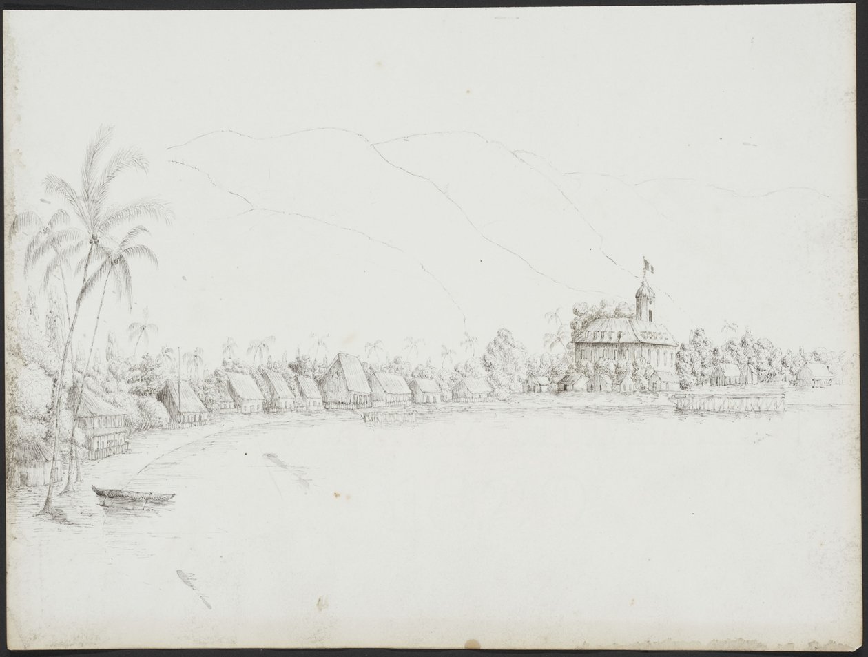 Papeete kilátása a kikötőből, 1845. november alkotó: John Speer