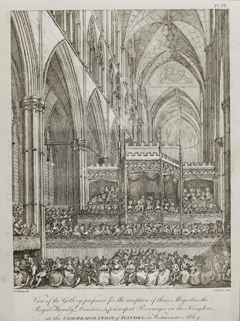 George Frederick Handel (1685-1759) halálának 25. évfordulója alkalmából rendezett koncert – Felségeik, a királyi család fogadására készült galéria megtekintése alkotó: John Spilsbury