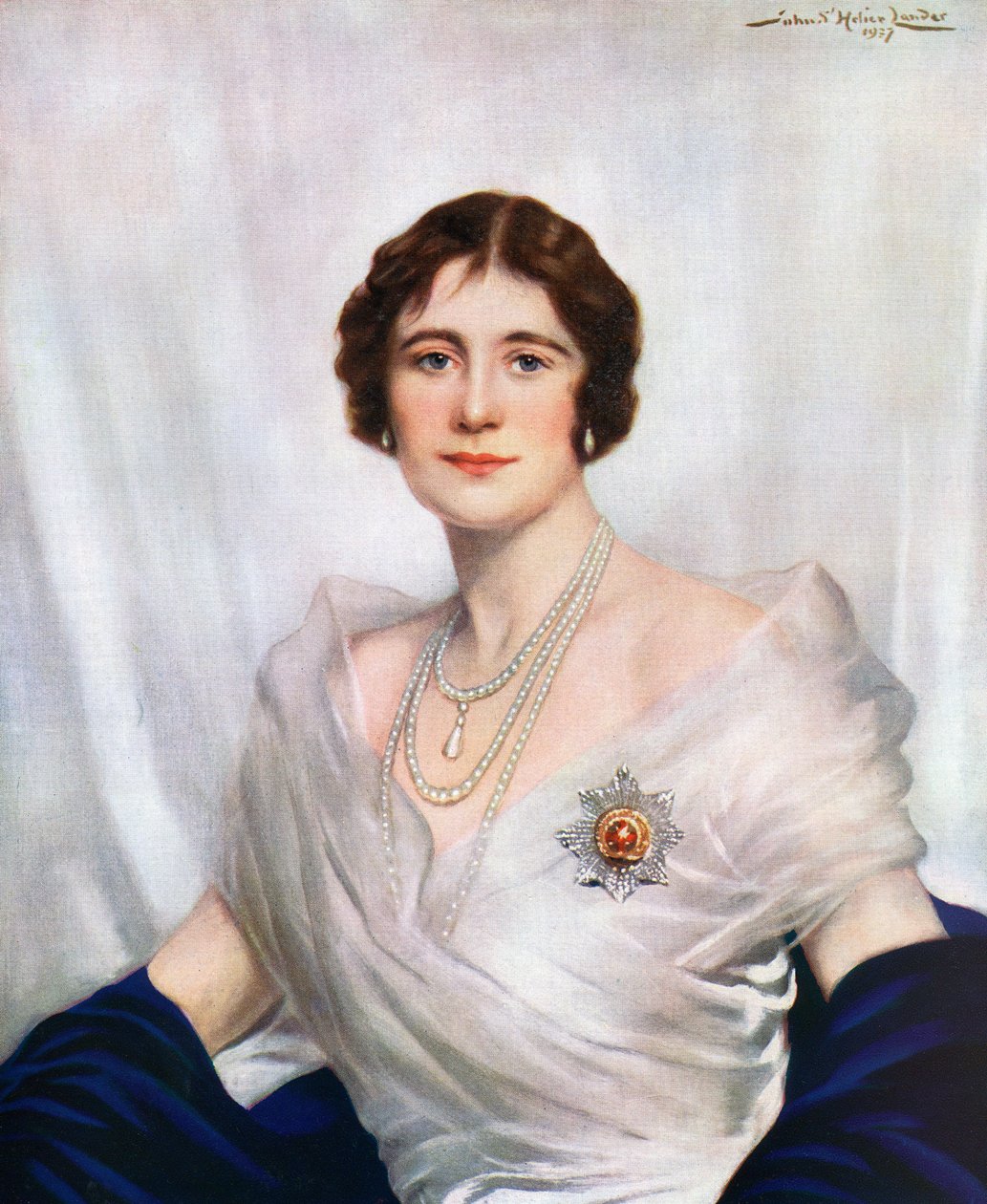 Erzsébet királynő, az anyakirálynő koronázási portréja 1937-ben alkotó: John St. Helier Lander