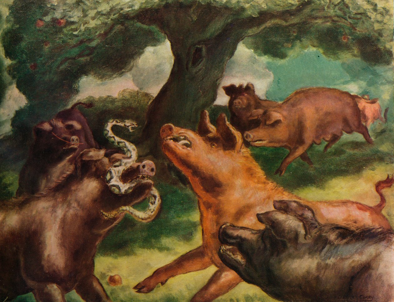 „Disnók megölnek egy csörgőkígyót”, 1930 alkotó: John Steuart Curry