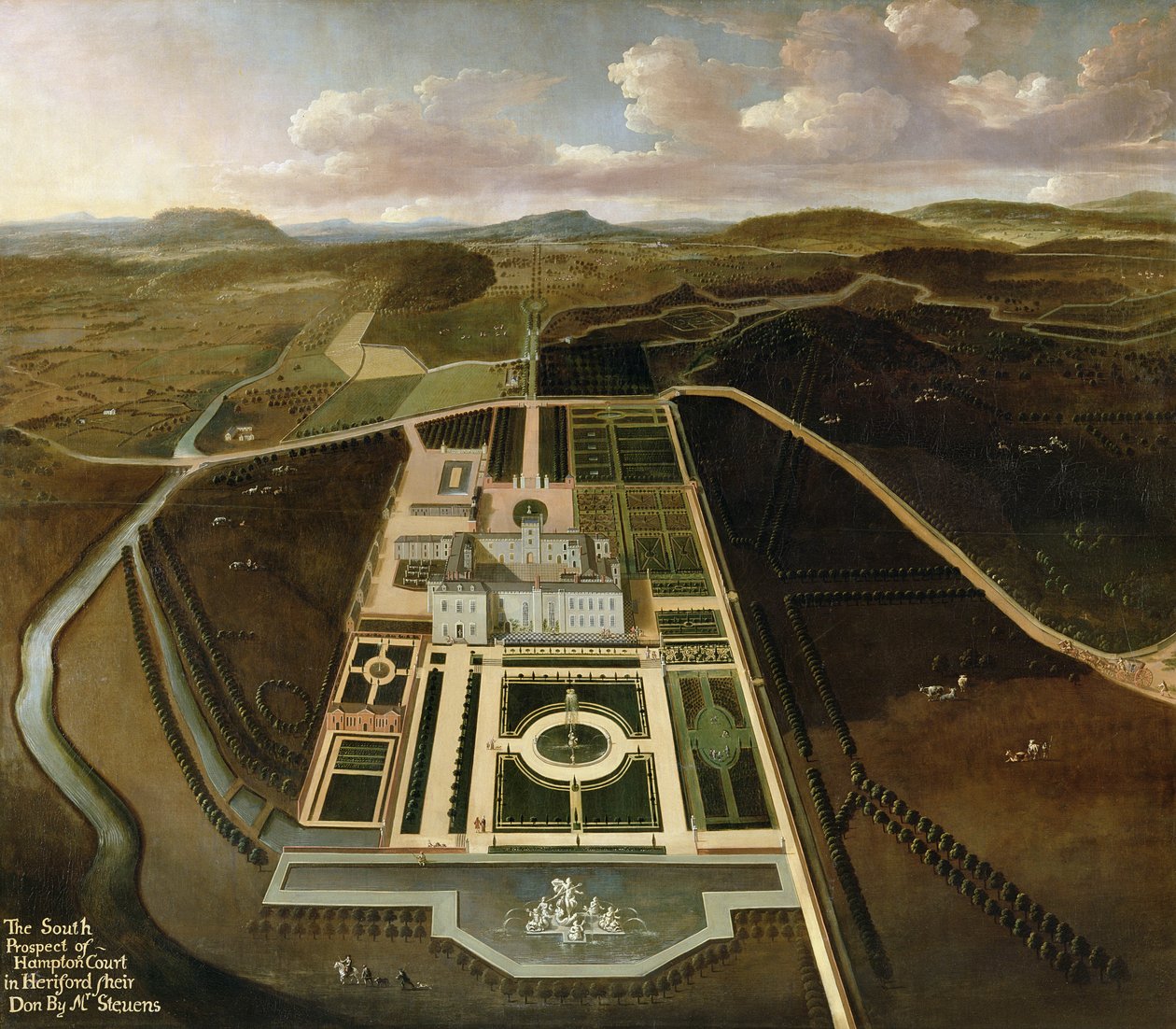 South Prospect of Hampton Court, Herefordshire, 1705 körül alkotó: John Stevens