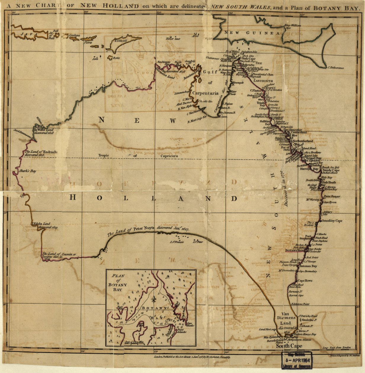 Új Új-Hollandia új térképe, amelyen be van határolva New South Wale, és a Botany-öböl terve. LOC 00556400 alkotó: John Stockdale
