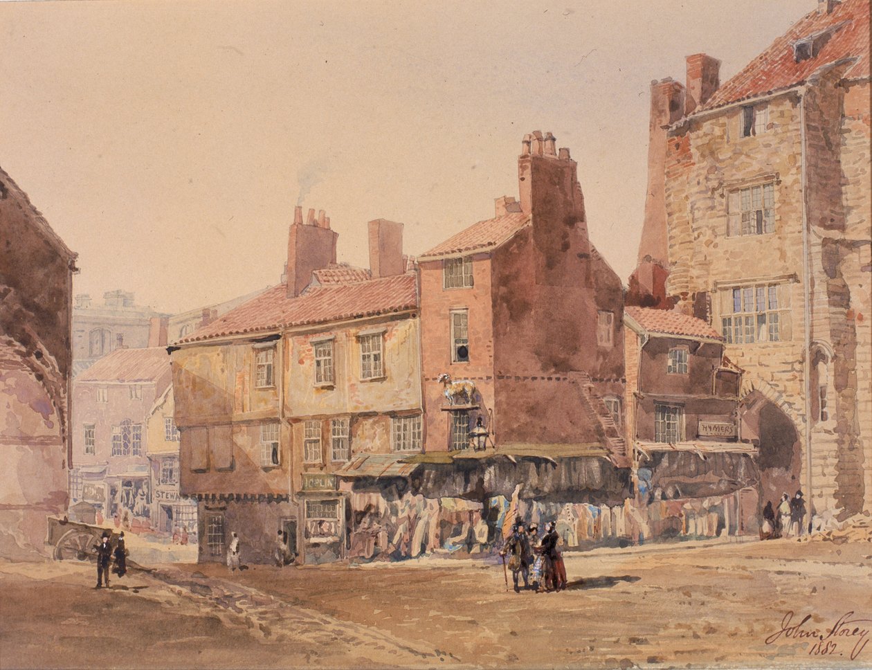Házak, King Street, a Fekete Kapu közelében (toll és tinta) alkotó: John Storey