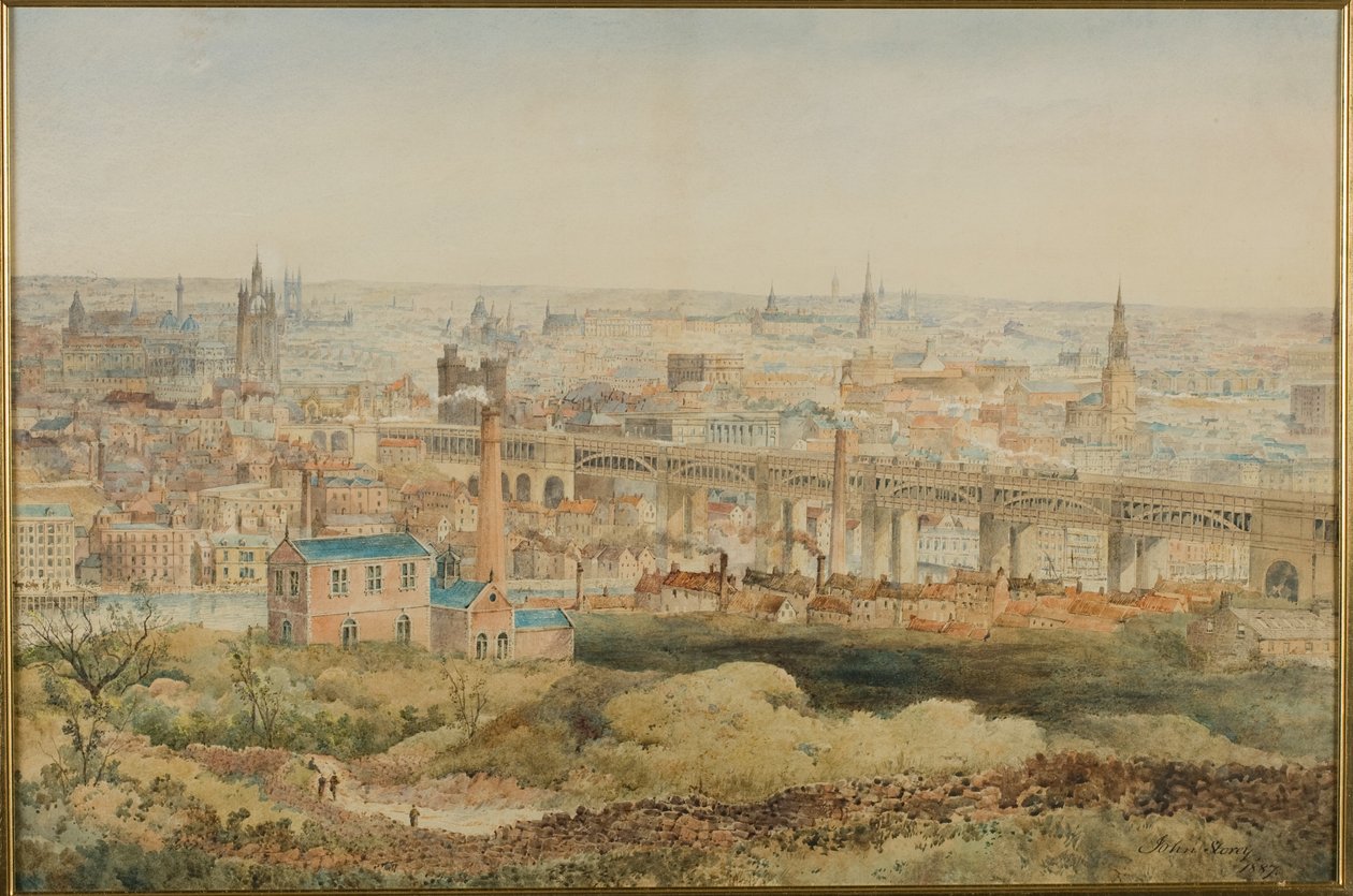 Newcastle upon Tyne a Windmill Hills felől, Gateshead, 1887 (ceruza és wc papírra) alkotó: John Storey