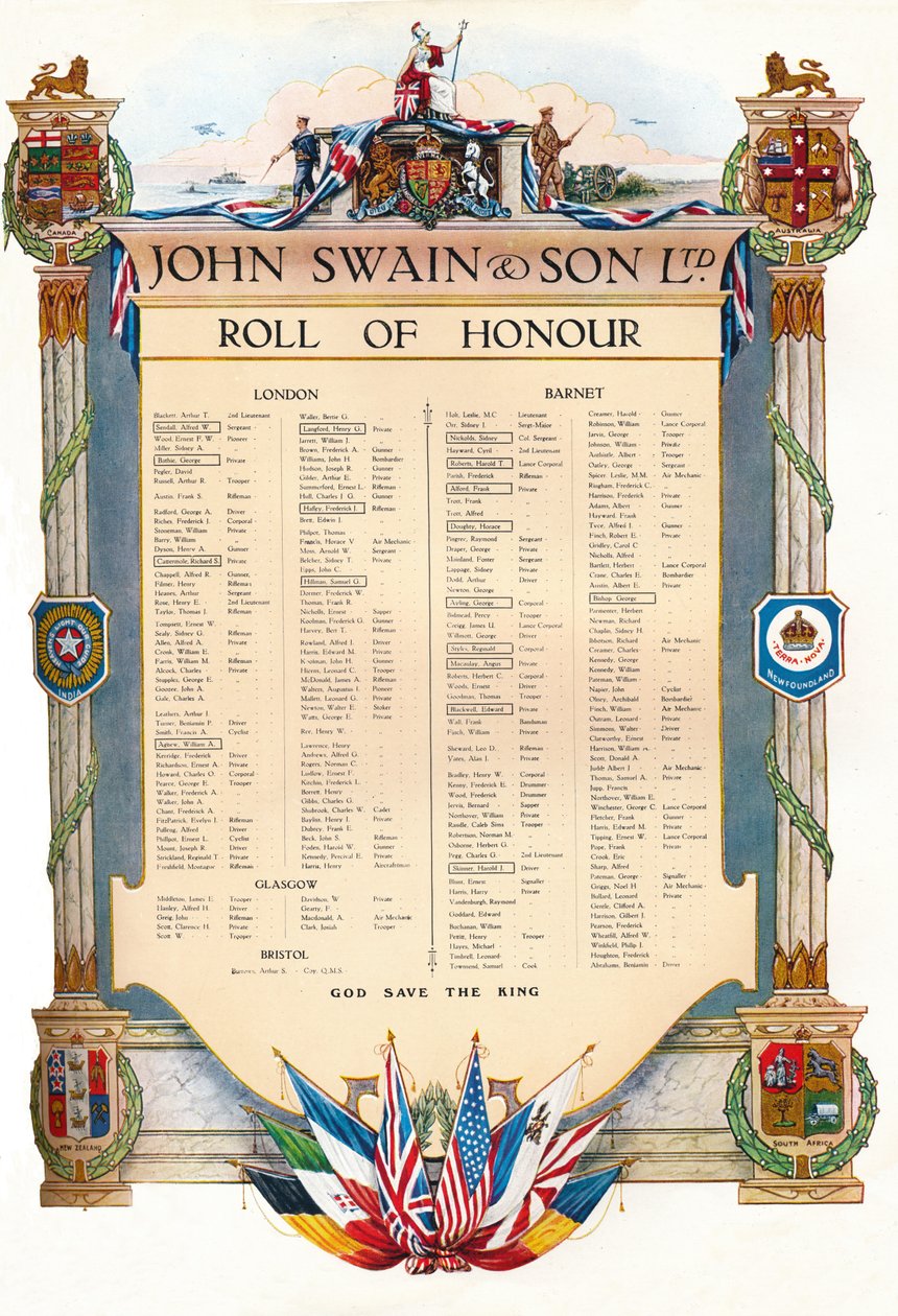 John Swain & Son Ltd. Becsületrend, 1917 alkotó: John Swain and Son