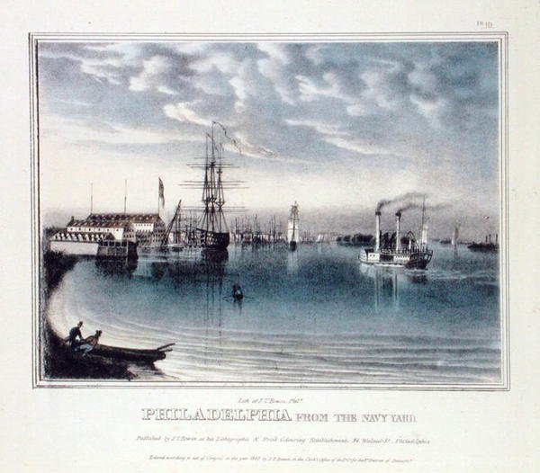 Philadelphia a Navy Yardból, 1840 körül (színes litho) alkotó: John T. Bowen