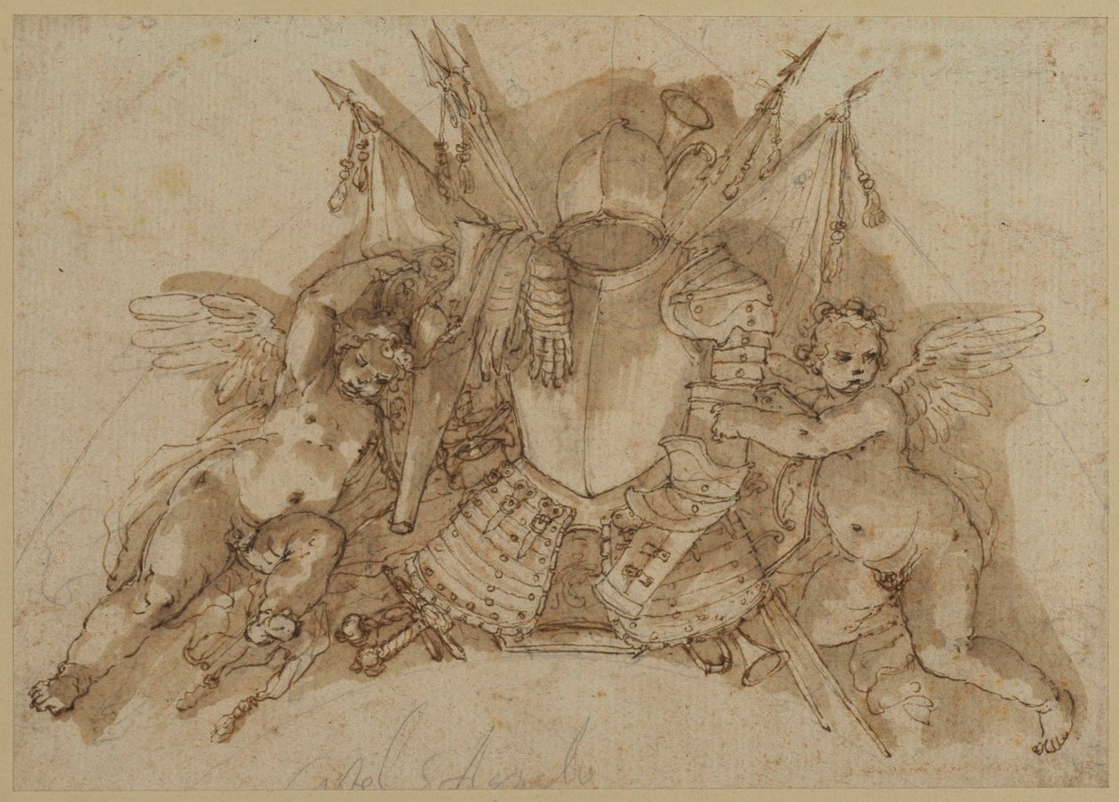 Katonai trófea (toll és tinta mosással papíron) alkotó: John Talman
