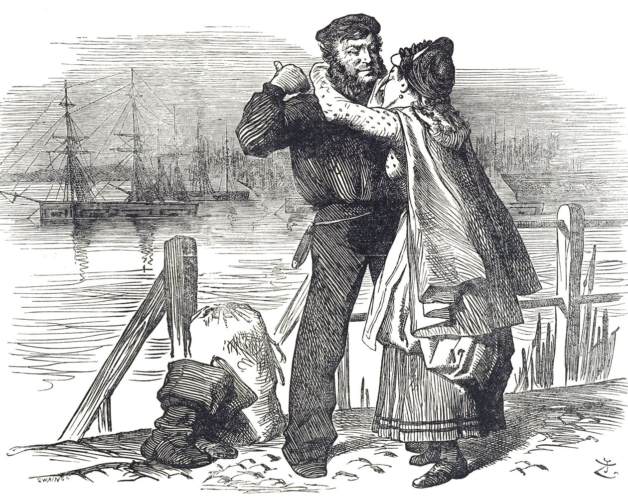 Tengerész tiszteletadás Samuel Plimsoll (1824-1898), angol politikus és társadalomreformer előtt a Derby képviselőjeként végzett munkájáért a kereskedelmi hajók rakodását és tengeri alkalmasságát szabályozó jogszabályok bevezetésében alkotó: John Tenniel