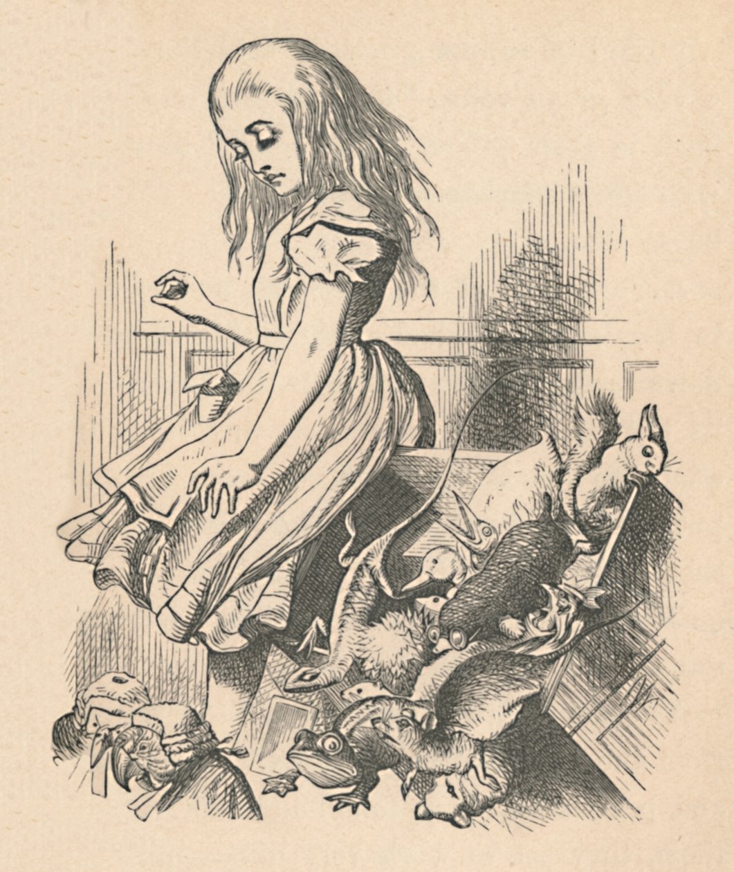 Alice és állatok. A káosz és az udvar, 1889 alkotó: John Tenniel