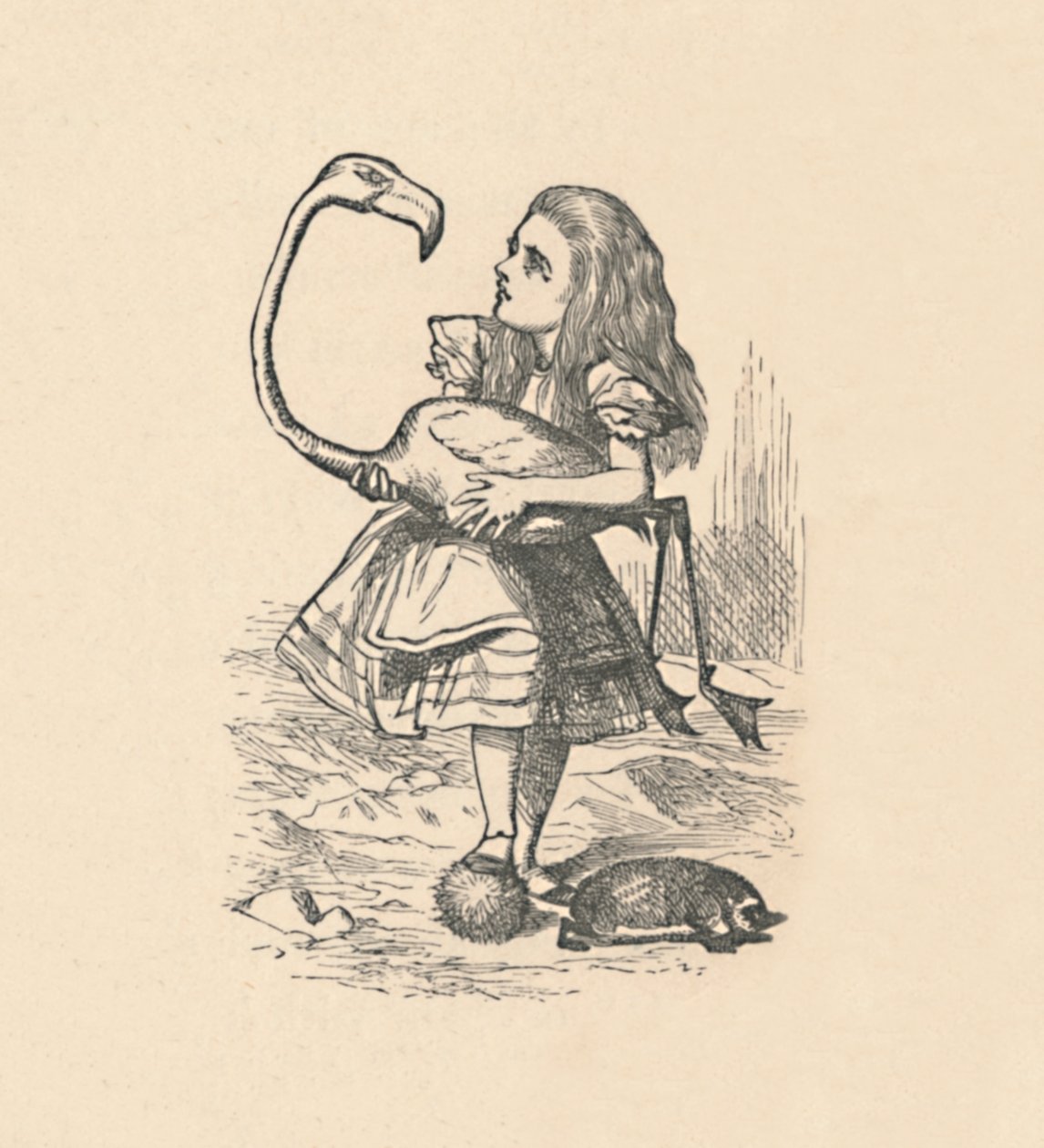 Alice kalapácsként próbál krokettozni egy flamingóval, 1889 alkotó: John Tenniel