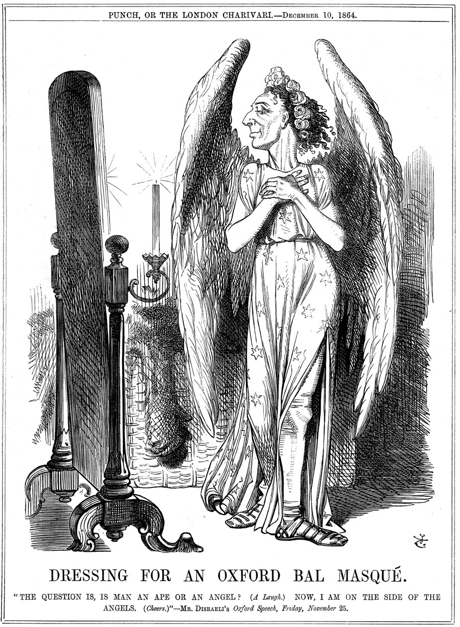 Benjamin Disraeli, brit konzervatív, rajzfilm a Punchból, 1864 alkotó: John Tenniel