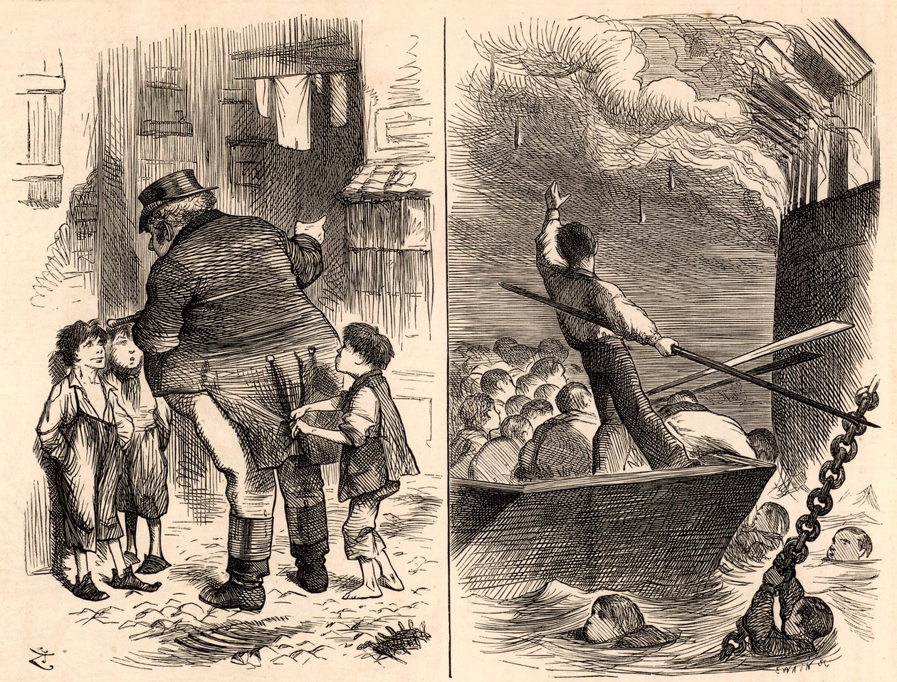 Leégett a Királyi Haditengerészet „Goliath” kiképzőhajója alkotó: John Tenniel