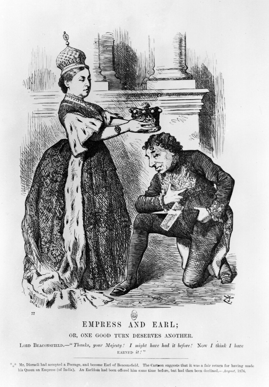 Empress and Earl vagy: One Good Turn Deserves Another, a „Punch or the London Charivari” című filmből, 1876. augusztus (metszet) (f/w fotó) alkotó: John Tenniel