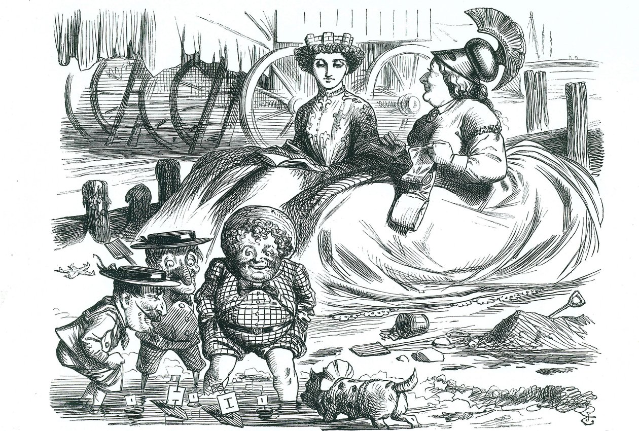 Franciaország és Nagy-Britannia a gyerekeket nézi (John Bull, Mr. Punch és III. Napóleon). Idén volt a Franciaország és Nagy-Britannia közötti béke 50 éves és az Entente Cordiale kezdete. John Tenniel rajzfilm a londoni "Punch"-ból alkotó: John Tenniel