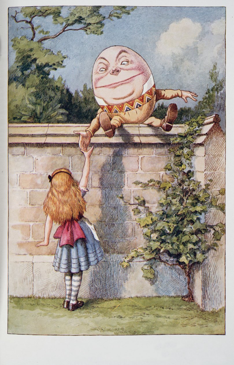 Humpty Dumpty, az Alices Adventures In Wonderland And Through The Looking-Glass And What Alice Found There című könyvből, Lewis Carroll (1832 - 98), megjelent 1911-ben (színes litográfia). alkotó: John Tenniel
