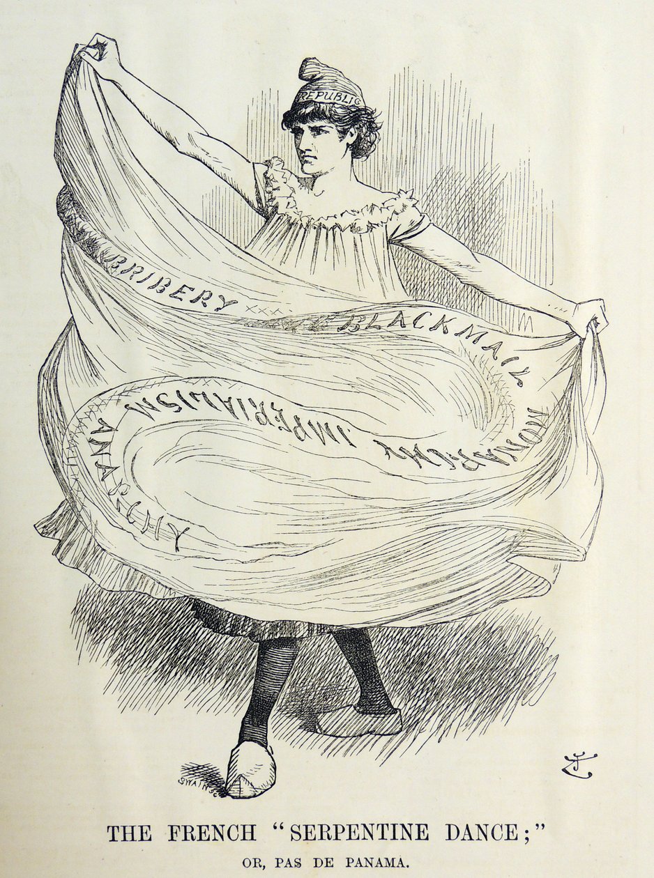 John Tenniel rajzfilm a francia machinációkról a Panama-csatorna épülete felett. A 