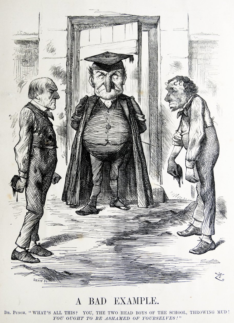 William Ewart Gladstone-t és Benjamin Disraelit ábrázoló politikai szatíra alkotó: John Tenniel