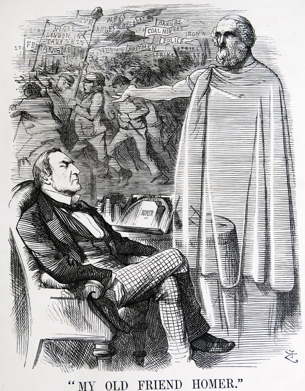 Politikai szatíra William Ewart Gladstone-ról és "régi barátjáról, Homerról" alkotó: John Tenniel