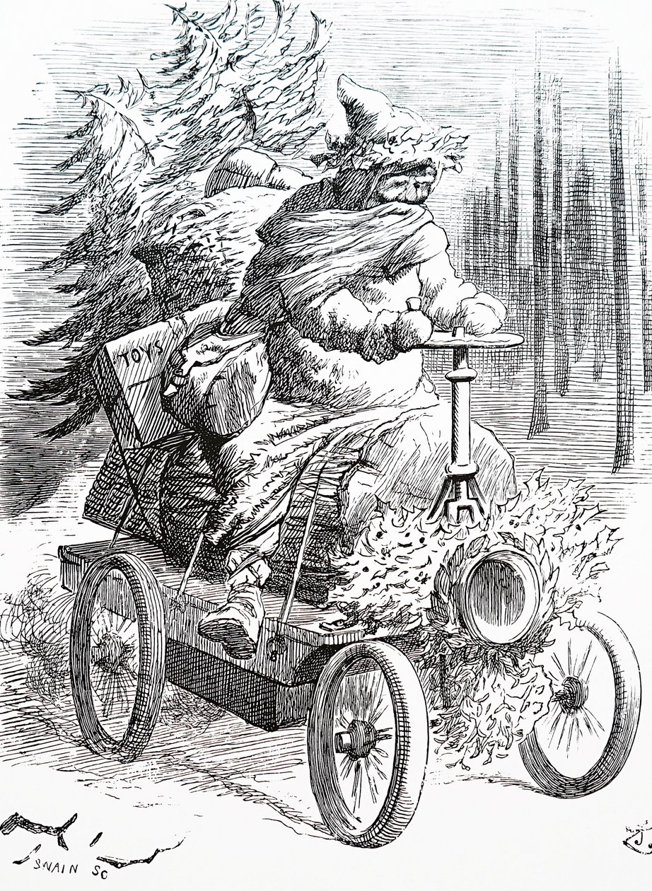 Mikulás száguld a hóban. John Tenniel (1820-1914) angol illusztrátor, grafikus humorista és politikai karikaturista alkotó: John Tenniel