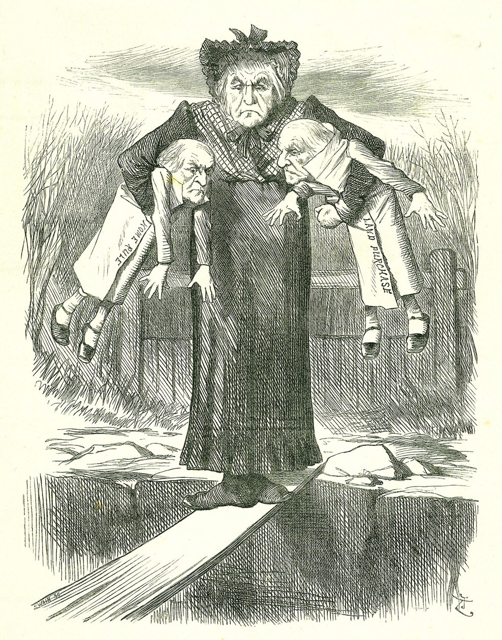 Set Down Two, and Carry One.?: Gladstone, a brit miniszterelnök, azon vitában áll, hogy a vitatott ír törvényjavaslatok közül melyiket kell elutasítani. John Tenniel rajzfilm a londoni Punchból, 1886. április 3. alkotó: John Tenniel