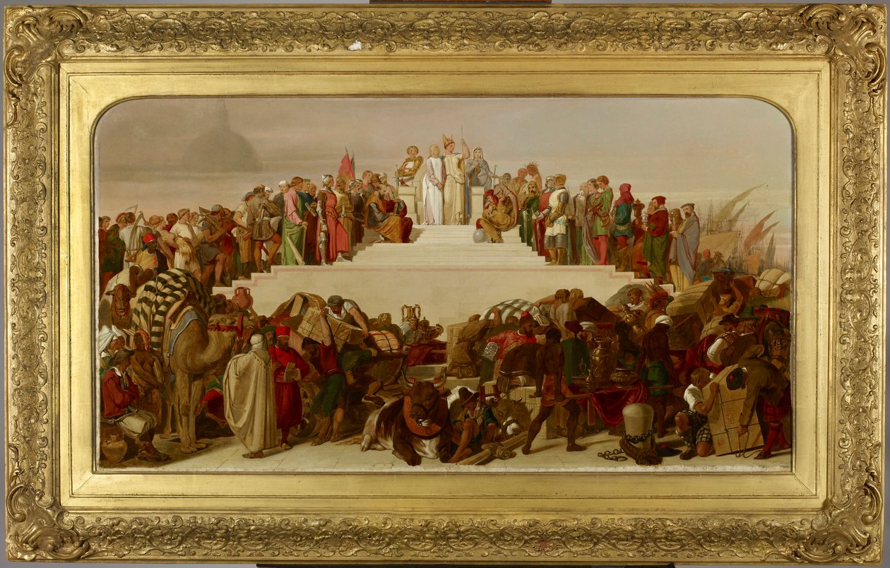 Vázlat egy készülőben lévő nagy méretű festményhez, amely allegorikusan ábrázolja az összes nemzet nagy ipari találkozóját, 1851-ben alkotó: John Tenniel