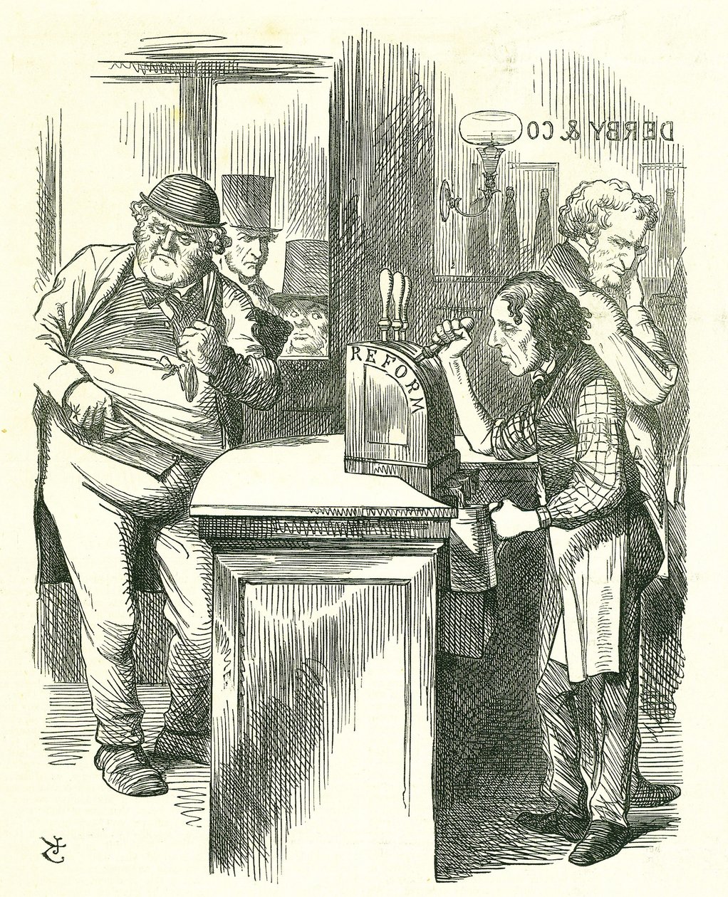The Honest Pot Boy: Parlament reformja – a franchise kiterjesztése. Disraeli a reformot tálalja John Bullnak parlamenti ellenzéke figyelte. Bemutatta és vitte reformtörvénytervezetét. Tenniel rajzfilm a londoni Punchból alkotó: John Tenniel