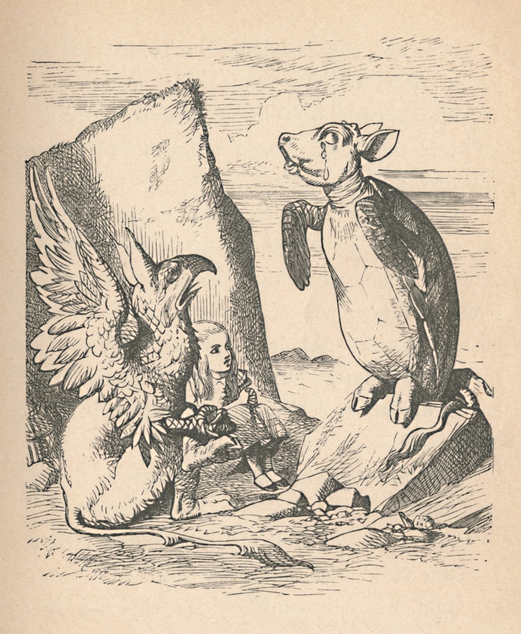 A színlelt teknős, a grifon és Alice, 1889 alkotó: John Tenniel