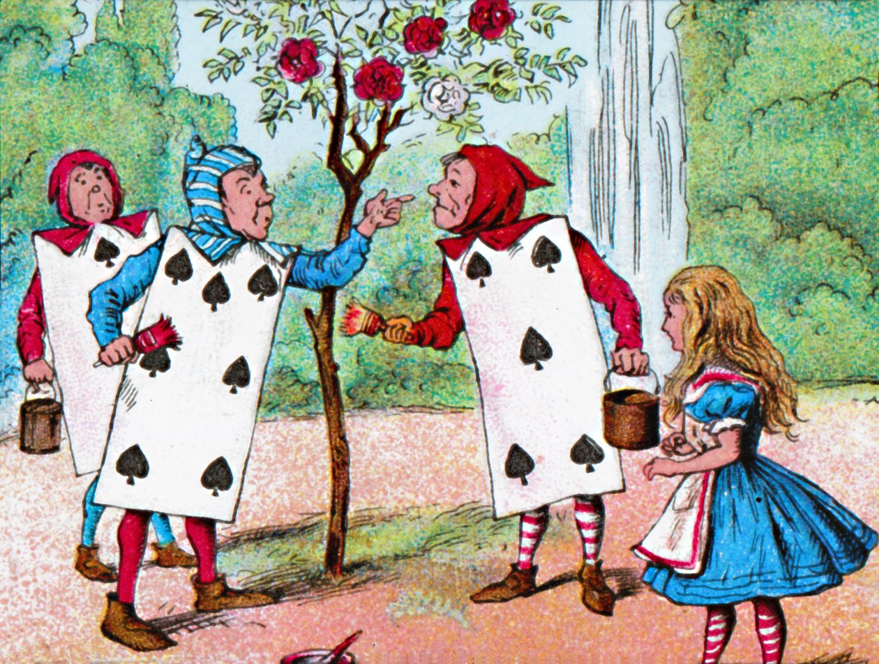 A játékkártyák a rózsabokrokat festve, 1910 alkotó: John Tenniel