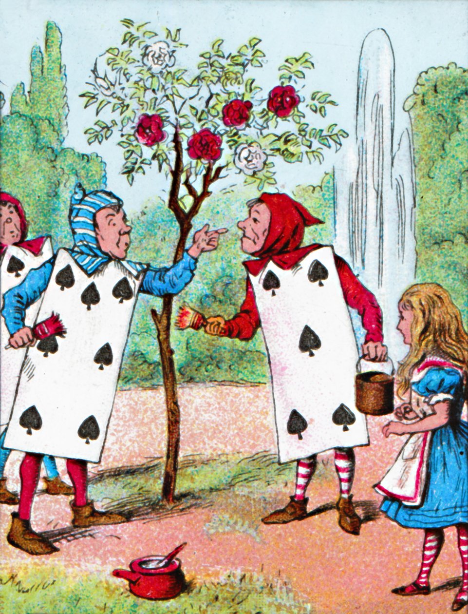 A játékkártyák a rózsabokrokat festve, 1910 alkotó: John Tenniel