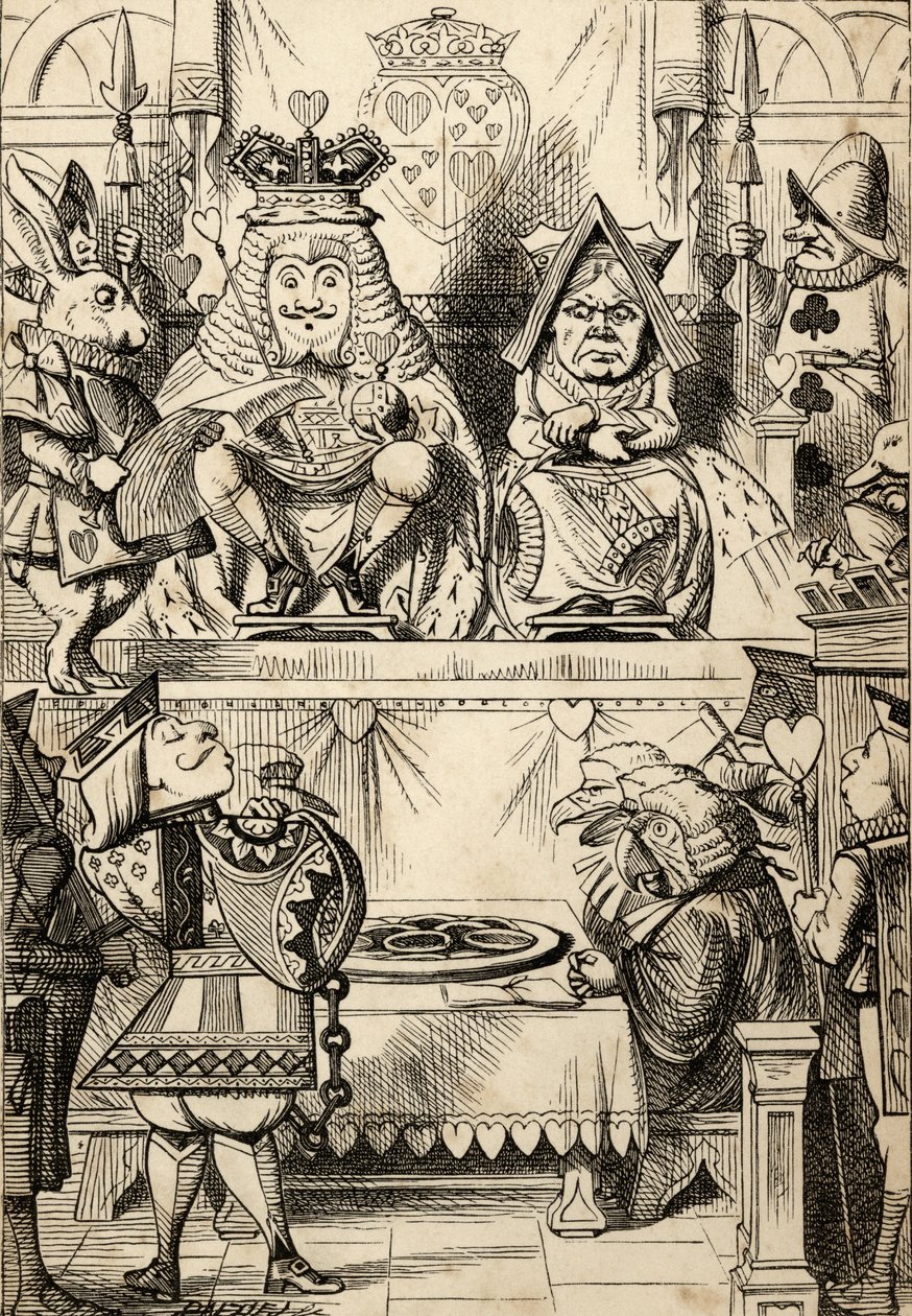 The Trial of the Knave of Hearts, Lewis Carroll „Alice kalandjai csodaországban” című művéből, 1891-ben (litho) alkotó: John Tenniel