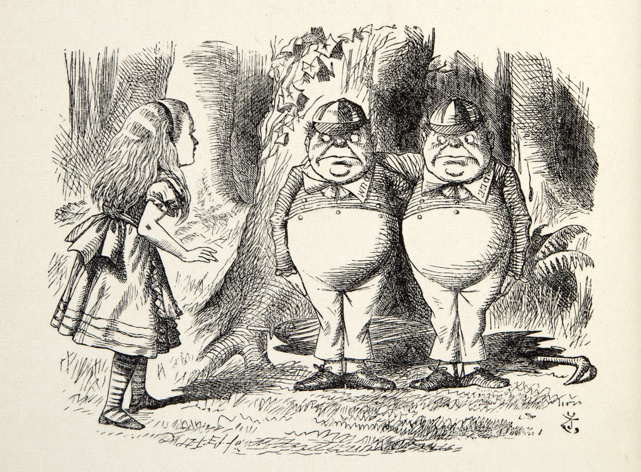 Tweedledum és Tweedledee, illusztráció a Through the Looking Glass-ból, Lewis Carroll (1832-98), 1872 alkotó: John Tenniel