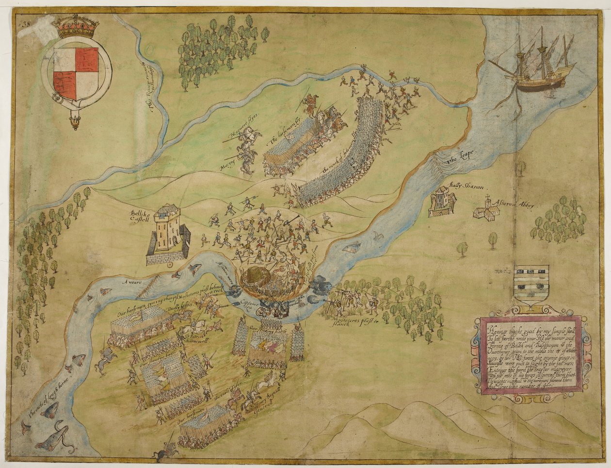 Cotton Augustus I ii 38, Színes rajz a ballyshannoni csatáról alkotó: John Thomas