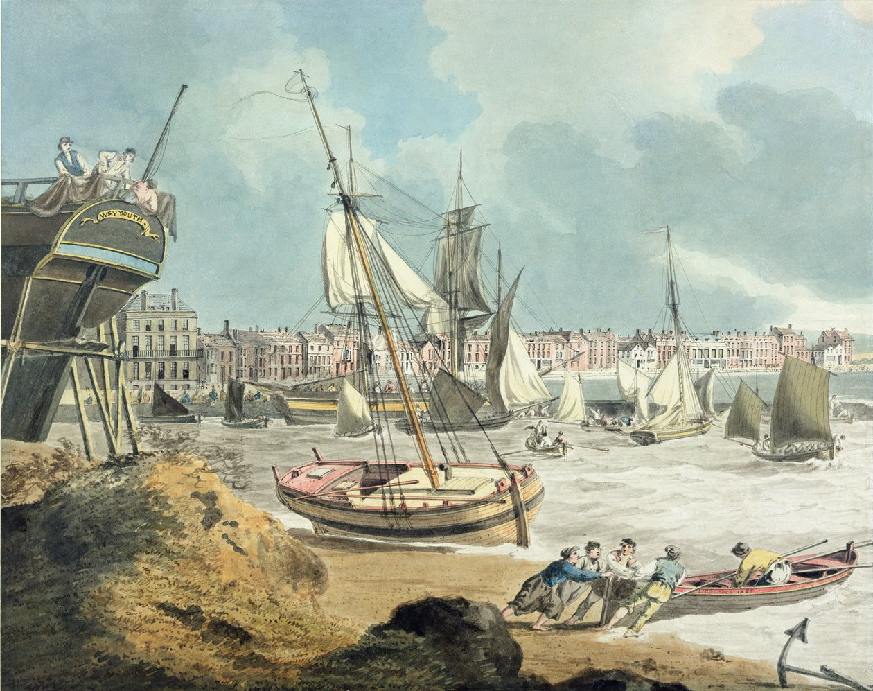 Kikötő Weymouthban, Dorset, 1805 (toll, tinta és akvarell papíron) alkotó: John Thomas Serres